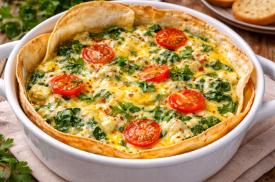 В тарелку из лаваша разбиваю яйца &mdash; готовлю вкусную яичницу в духовке, получается как пирог или киш